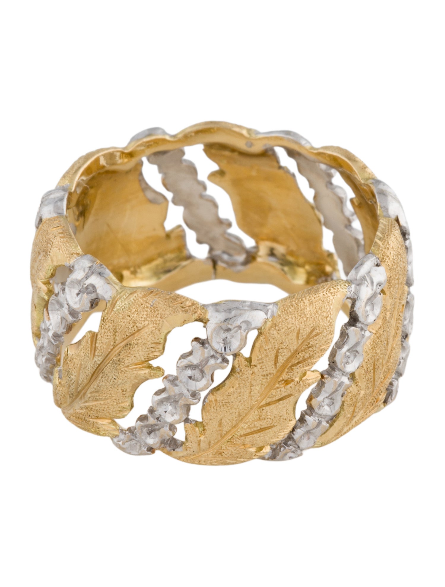 Ring 14K Two-Tone Leaf Band
