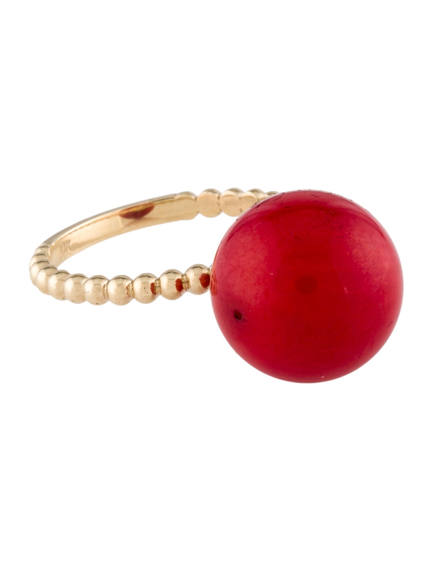 Ring 14K Dyed Coral Bead Ball Cocktail Ring