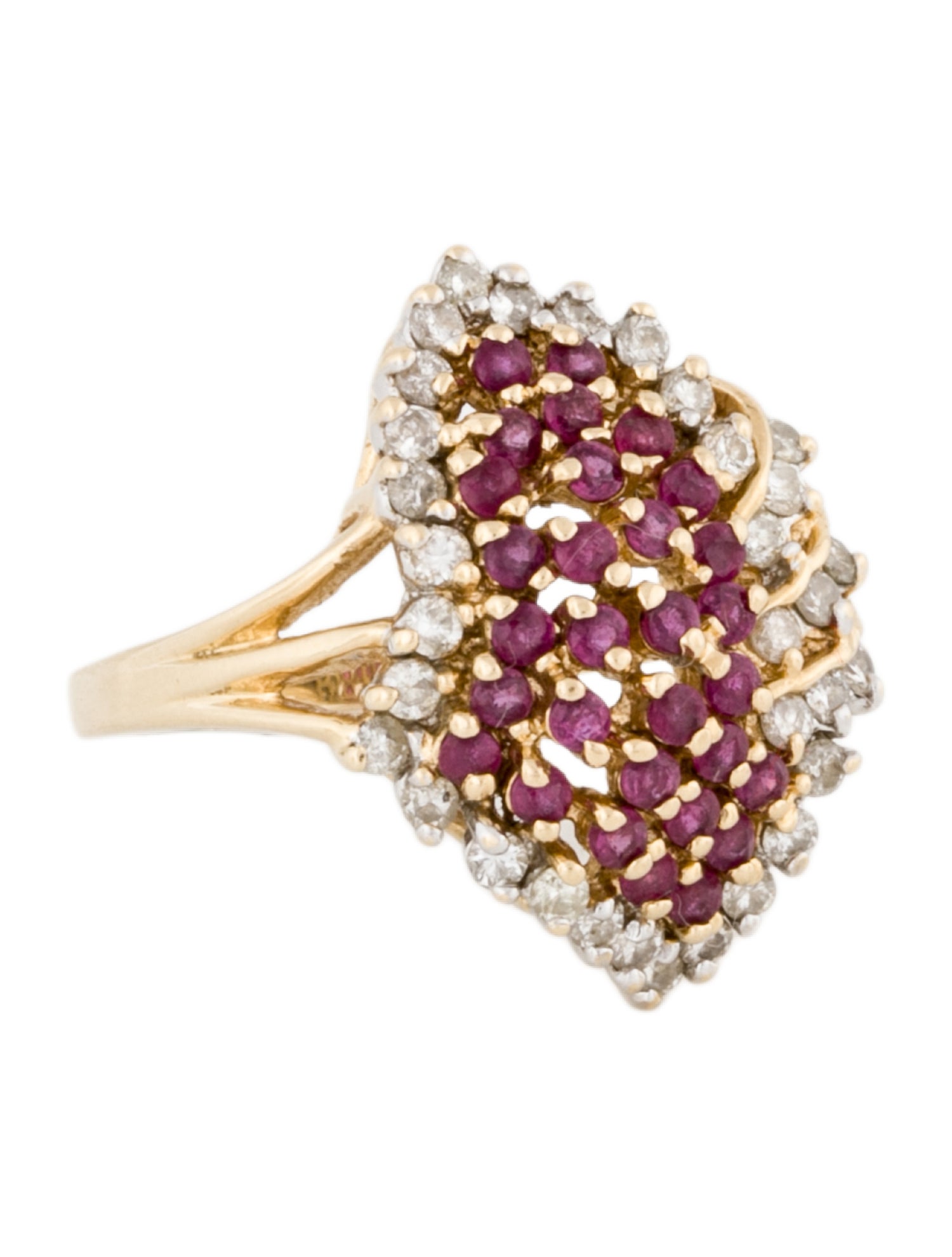 Ring 14K Ruby & Diamond Cluster Cocktail