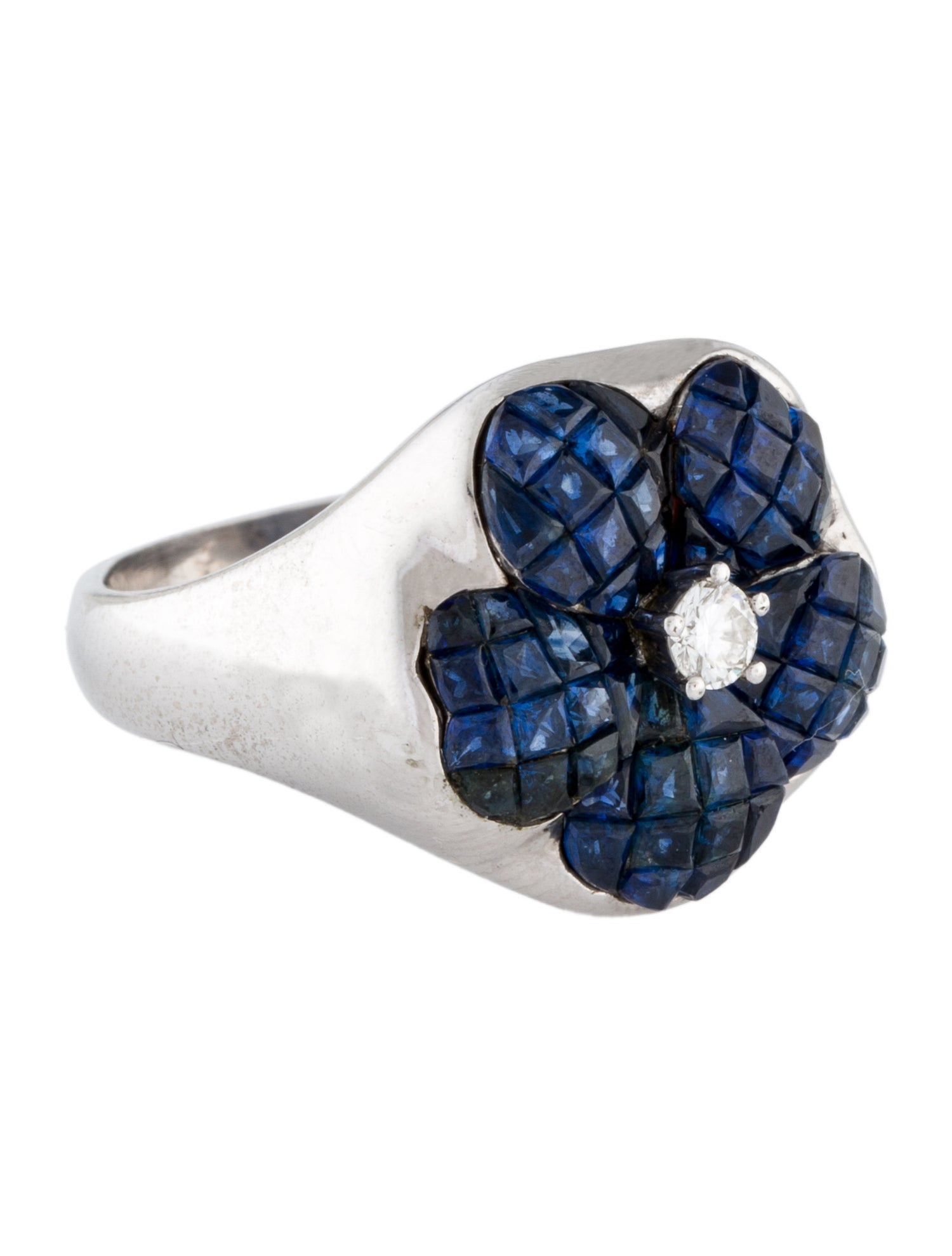 Ring 14K Sapphire & Diamond Flower Cocktail Ring