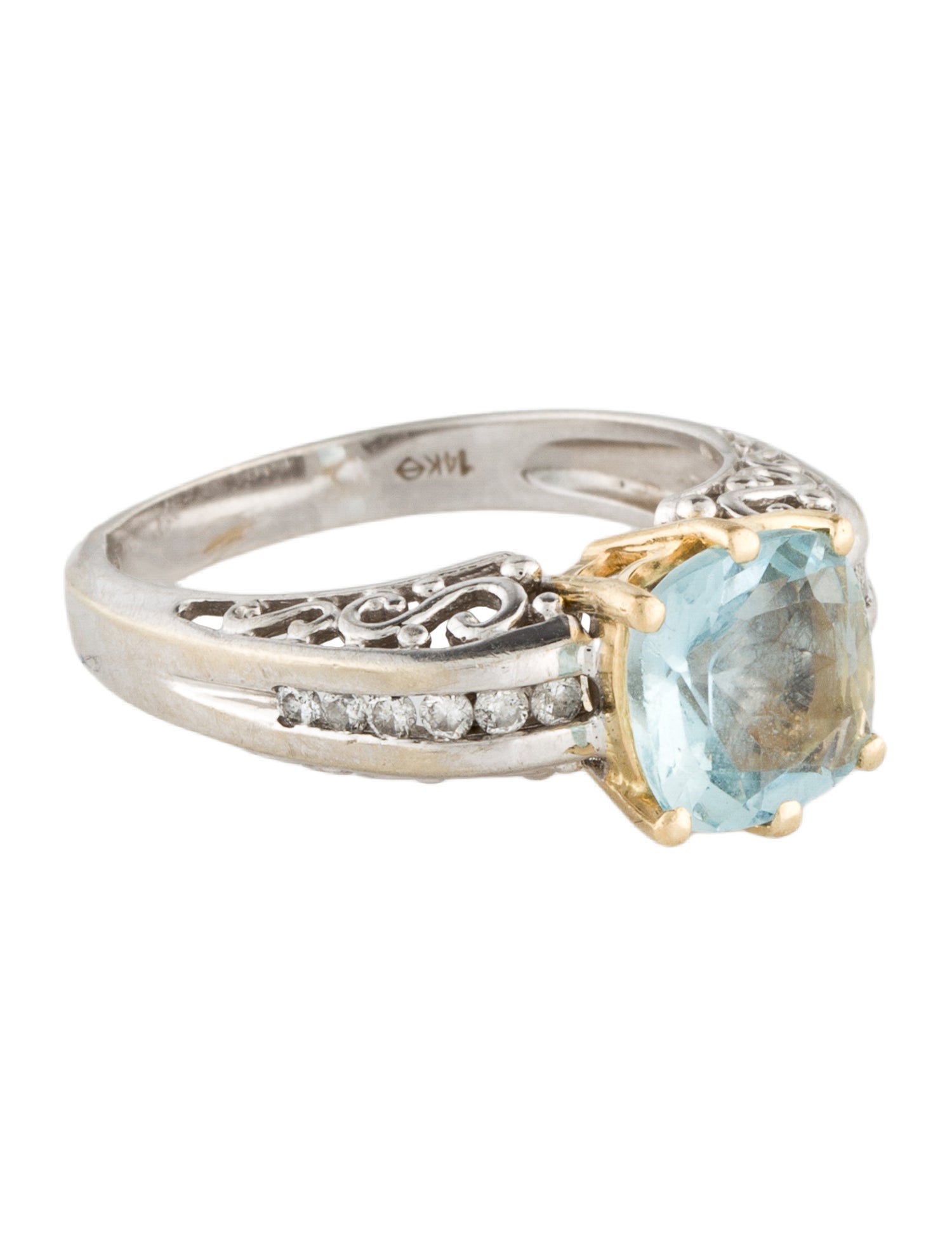 Ring 14K 1.47Ct Aquamarine & Diamond Cocktail Ring