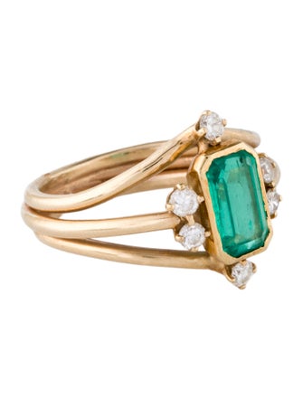 Ring 14K Emerald & Diamond Cocktail Ring