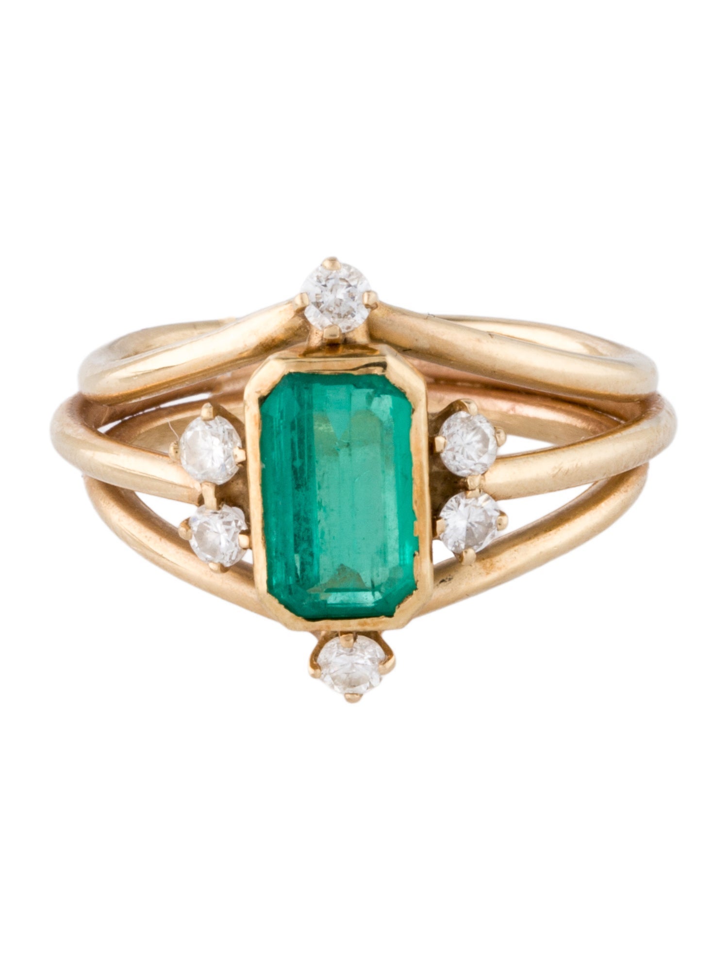 Ring 14K Emerald & Diamond Cocktail Ring