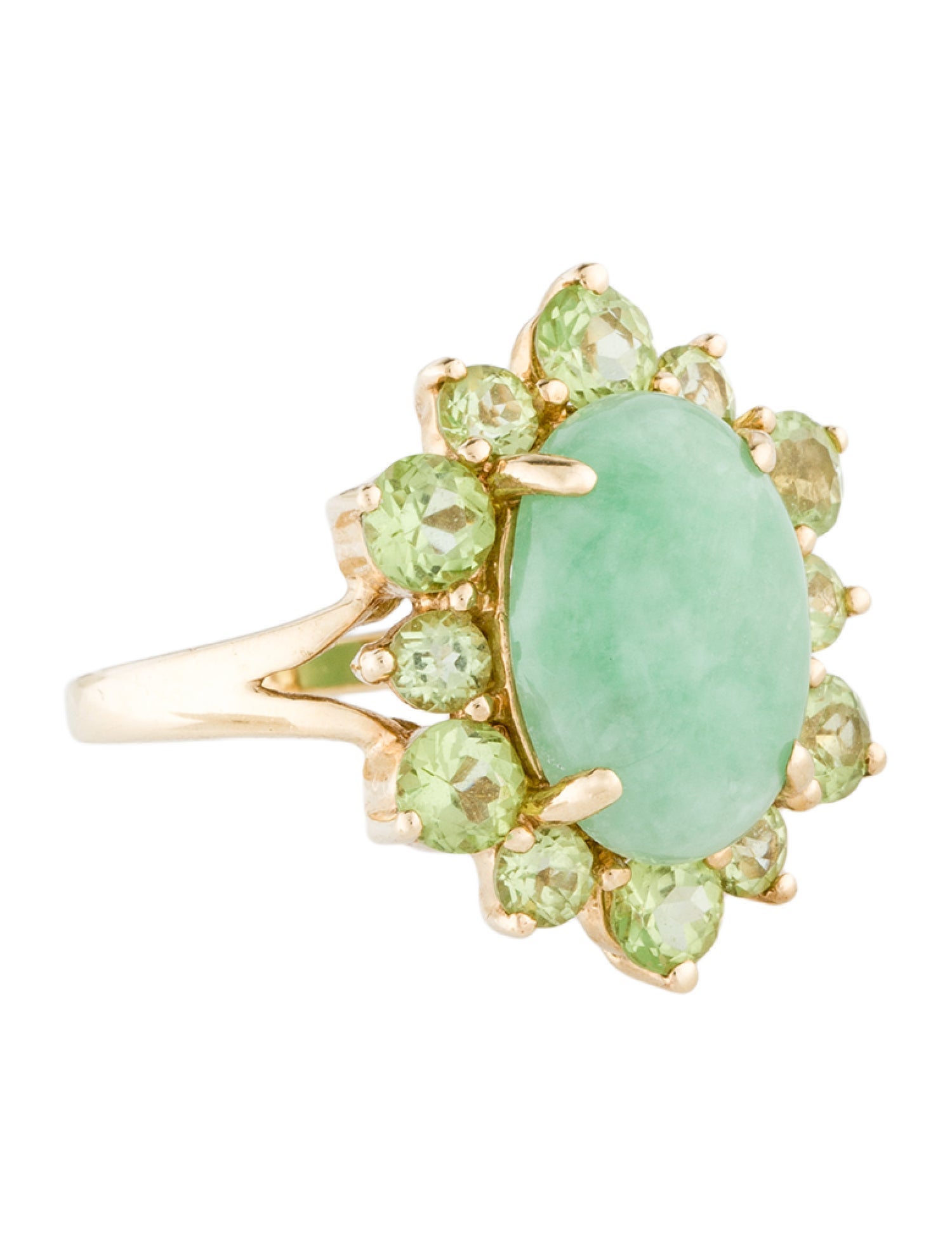 Ring 14K Jadeite & Peridot Cocktail