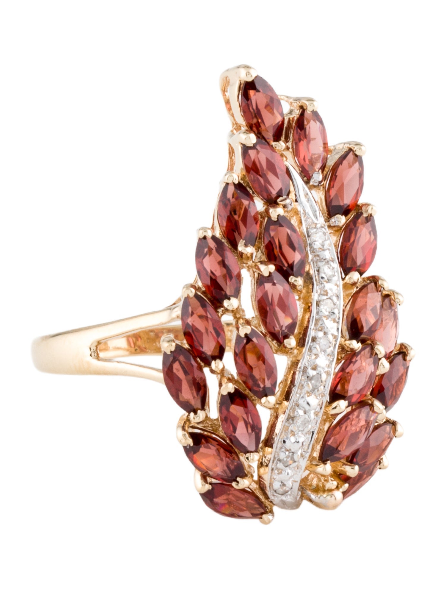 Ring 14K 3.52ctw Garnet & Diamond Leaf Cocktail