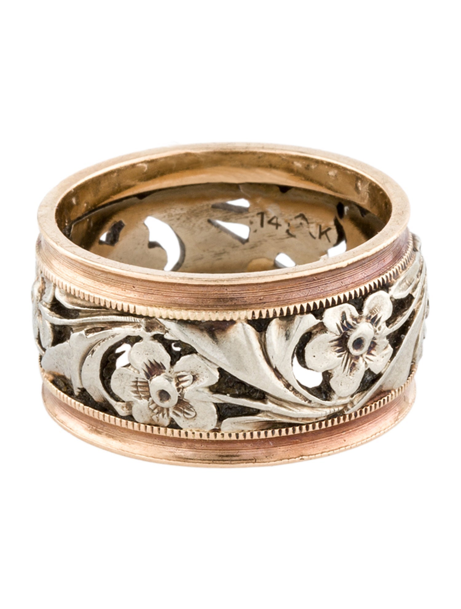 Ring 14K Two-Tone Flower Band