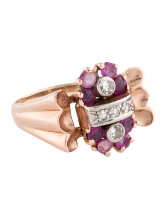 Ring Retro 14K Diamond & Ruby Cocktail Ring