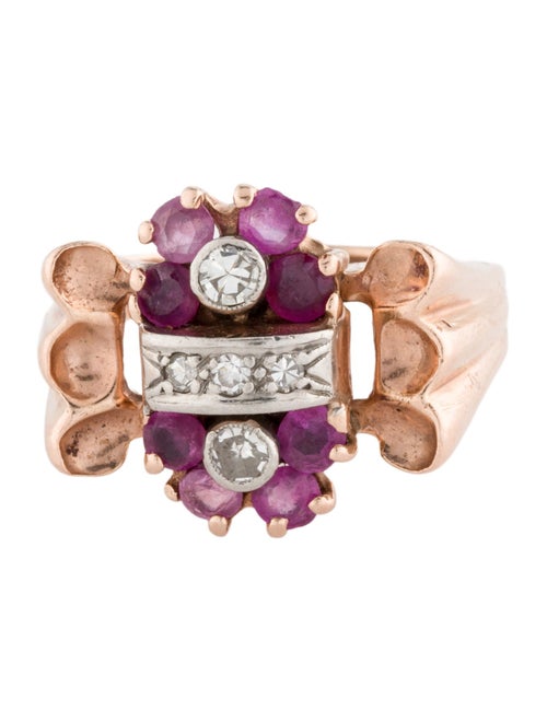 Ring Retro 14K Diamond & Ruby Cocktail Ring