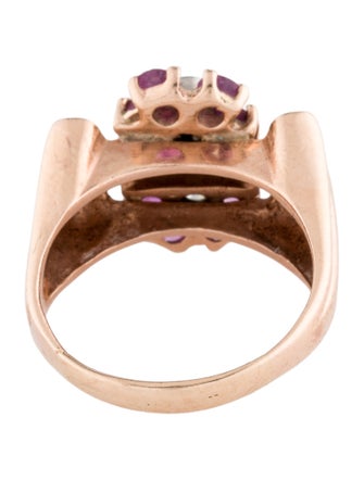 Ring Retro 14K Diamond & Ruby Cocktail Ring