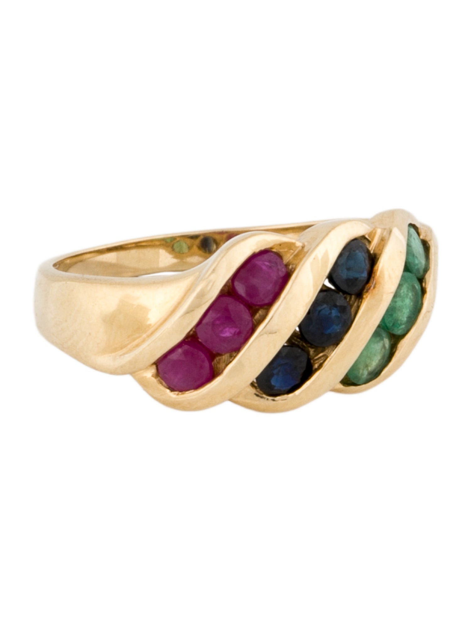 Ring 14K Emerald, Sapphire & Ruby Band
