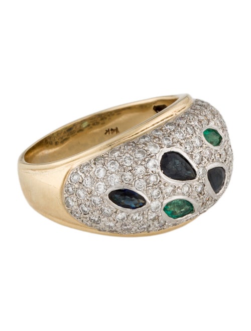 Ring 14K Sapphire, Emerald & Diamond Dome Ring