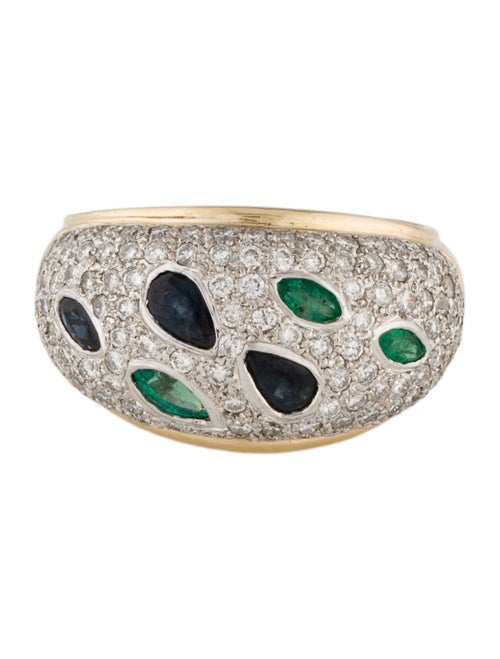 Ring 14K Sapphire, Emerald & Diamond Dome Ring