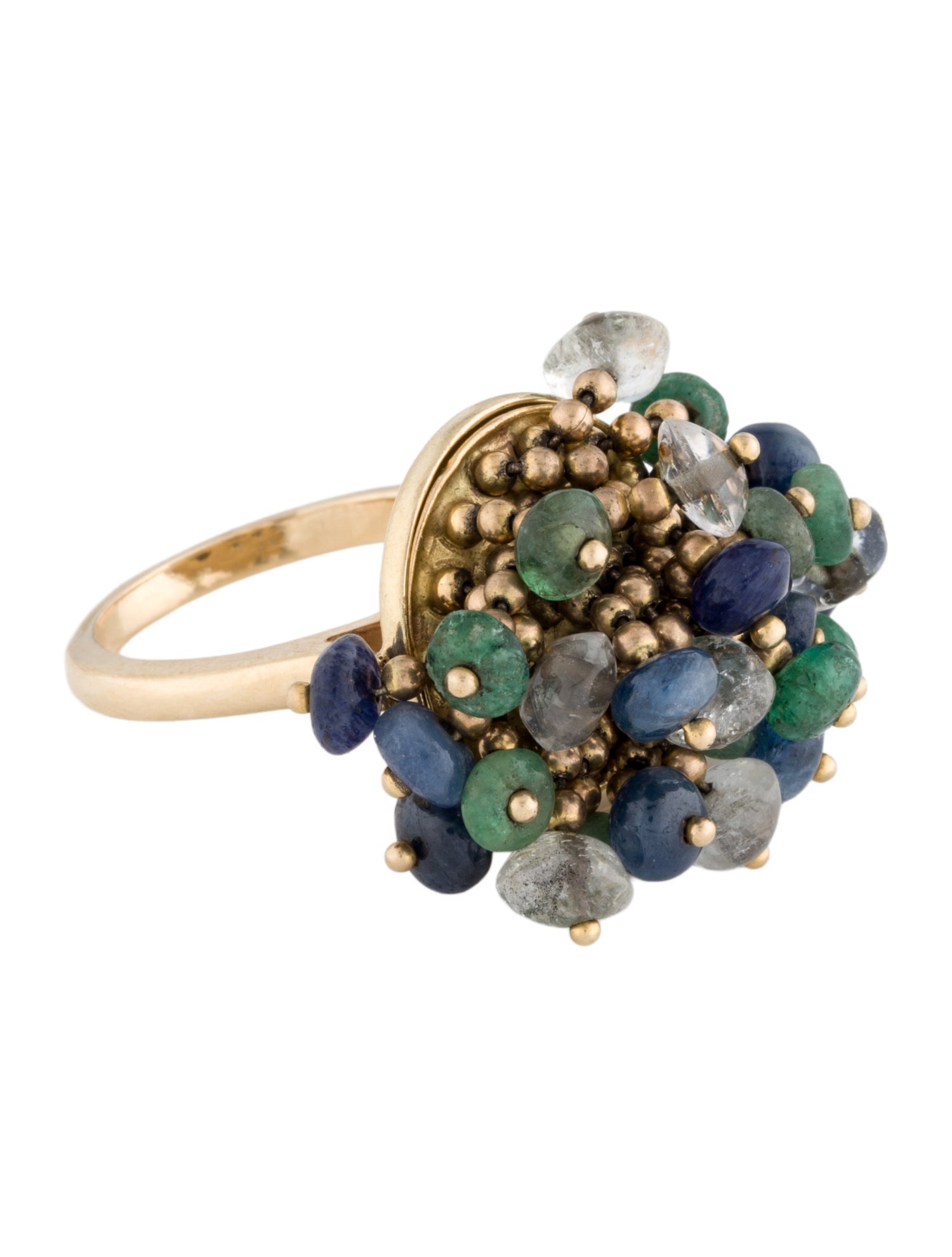 Ring 14K Emerald, Sapphire & Quartz Shaker Cocktail Ring