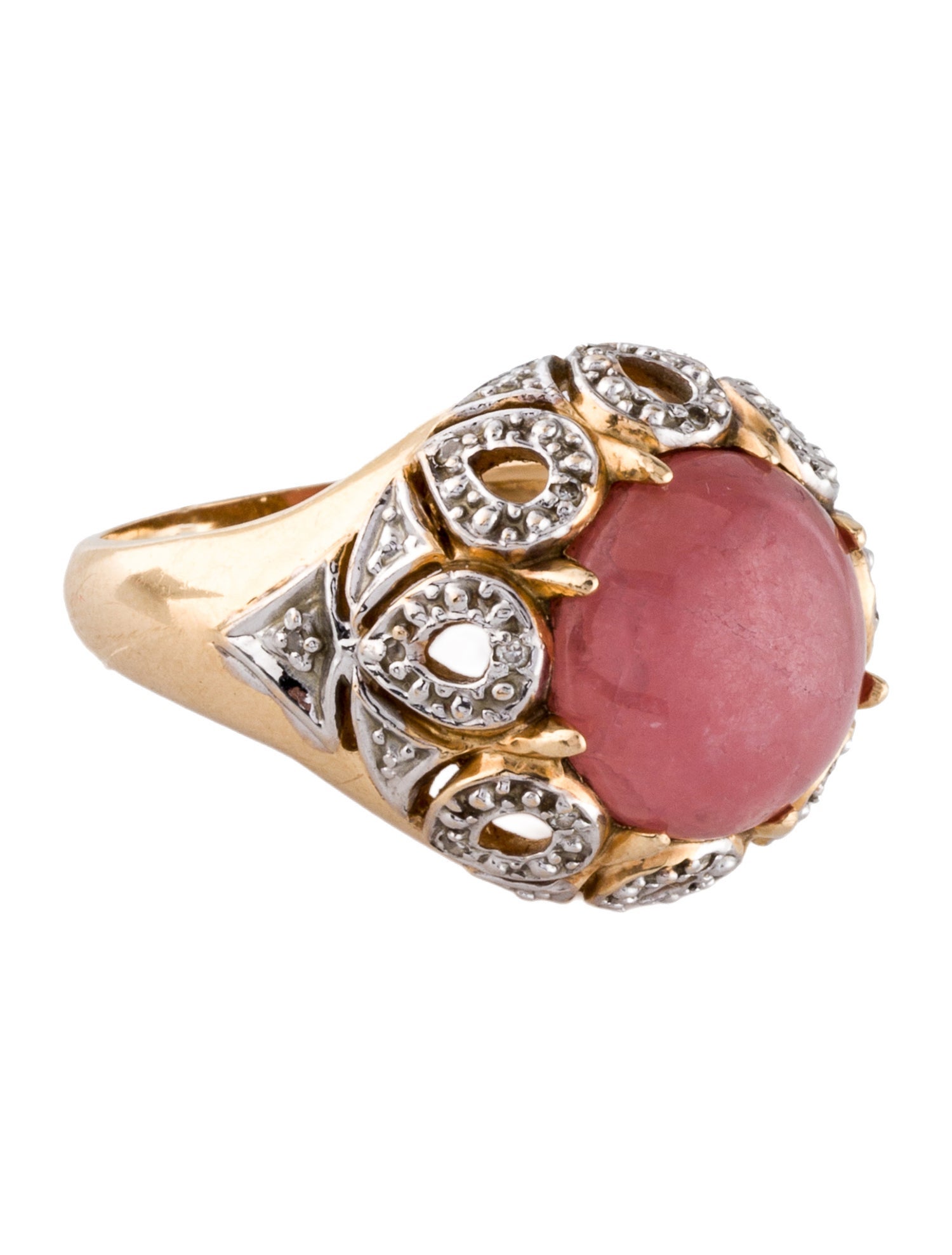 Ring 14K 6.69ct Rhodochrosite & Diamond Cocktail Ring