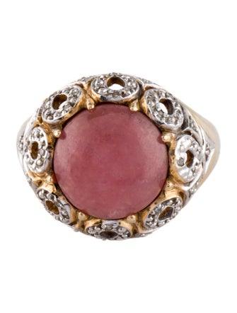 Ring 14K 6.69ct Rhodochrosite & Diamond Cocktail Ring