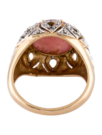 Ring 14K 6.69ct Rhodochrosite & Diamond Cocktail Ring