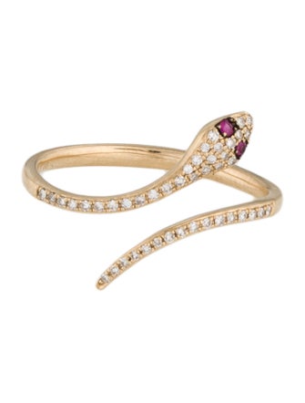 Ring 14K Ruby & Diamond Snake Cocktail Ring