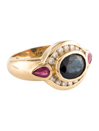 Ring 14K 2.10ct Sapphire, Ruby & Diamond Cocktail Ring