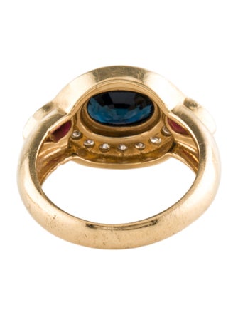 Ring 14K 2.10ct Sapphire, Ruby & Diamond Cocktail Ring