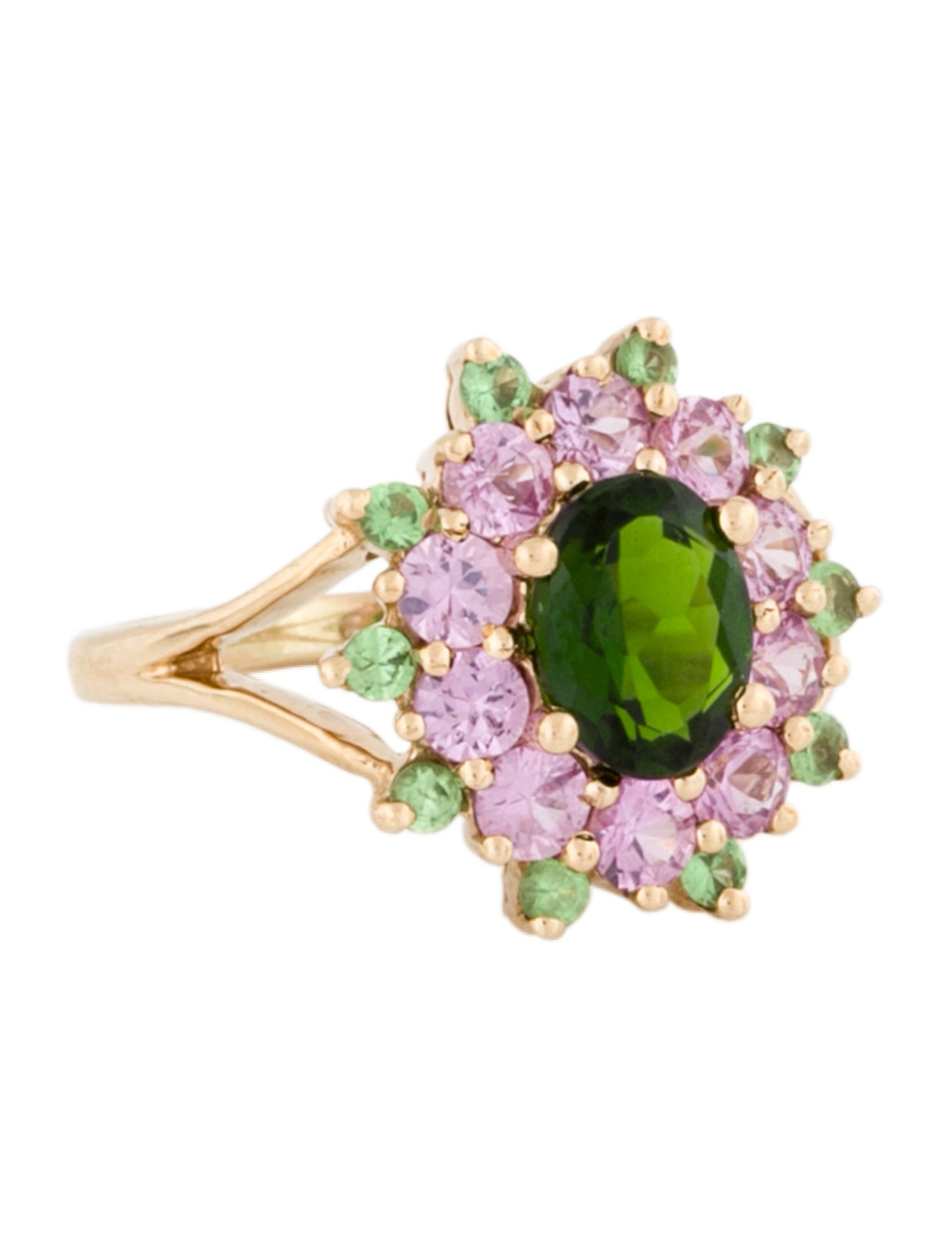 Ring 14K Diopside, Pink Sapphire & Tsavorite Garnet Cocktail