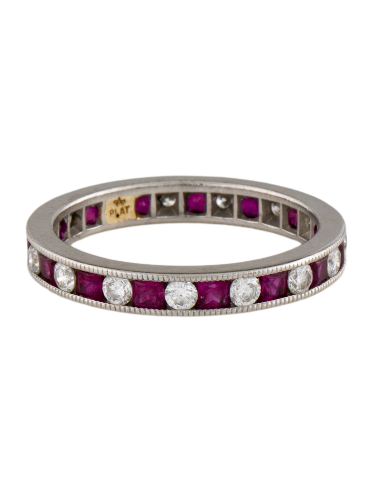 Ring Platinum Diamond & Ruby Band