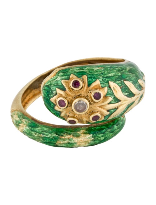 Ring 18K Ruby, Diamond & Enamel Bypass Cocktail Ring