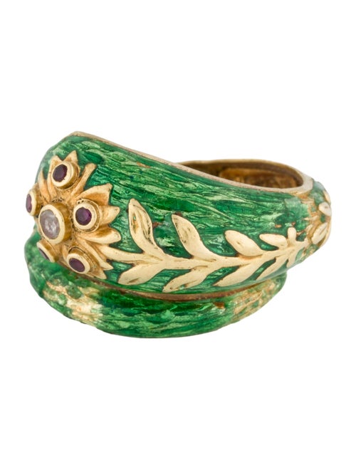 Ring 18K Ruby, Diamond & Enamel Bypass Cocktail Ring