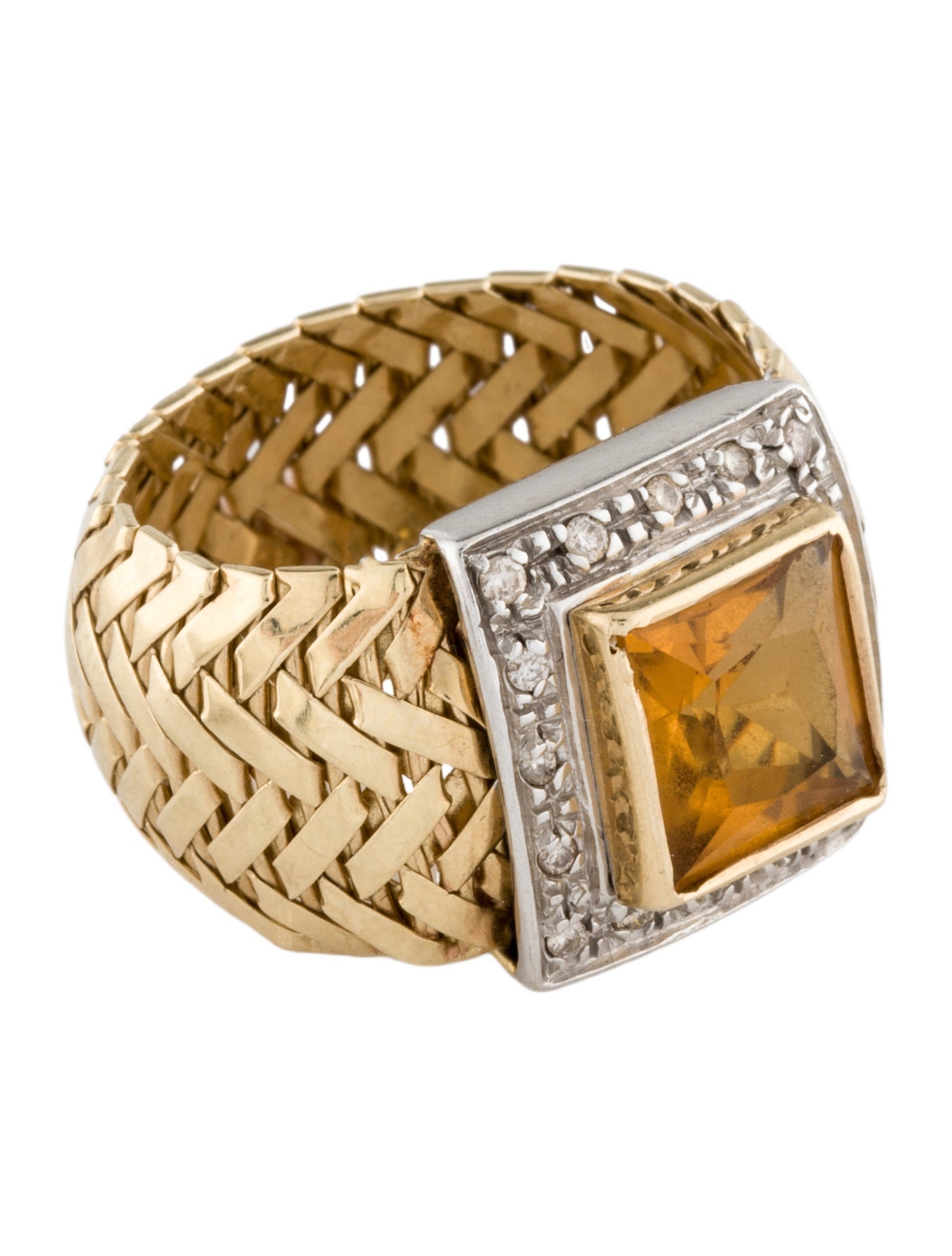 Ring 14K Two-Tone Citrine & Diamond Cocktail