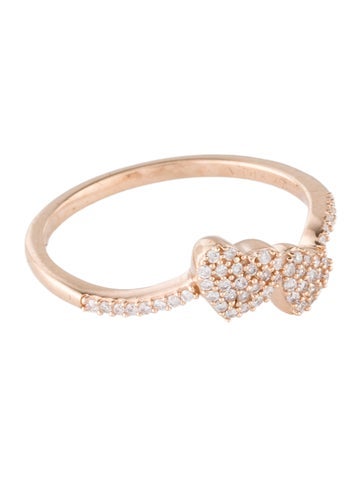 Ring Cocktail 10K Diamond Double Heart Band 7