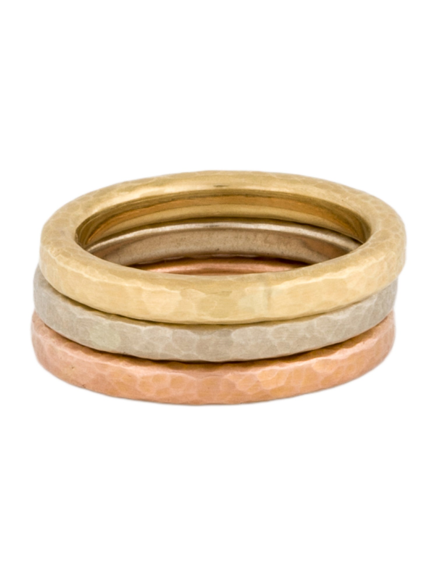 Ring 18K &14K Hammered Finished Band Set