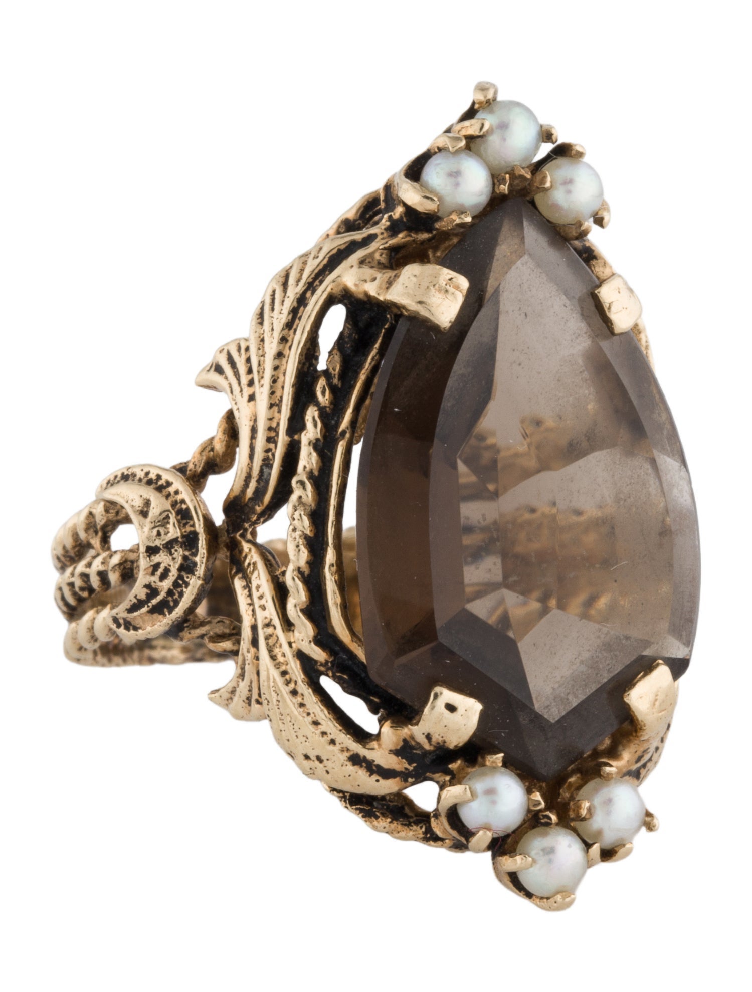 Ring 14K Pearl & Smoky Quartz Cocktail