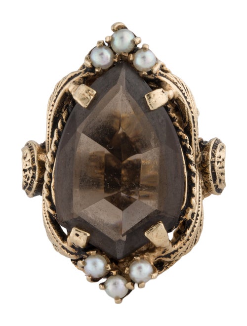Ring 14K Pearl & Smoky Quartz Cocktail Ring
