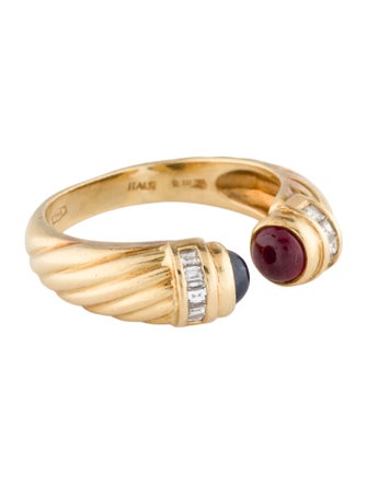 Ring 18K Ruby & Sapphire Accented Diamond OPen Band