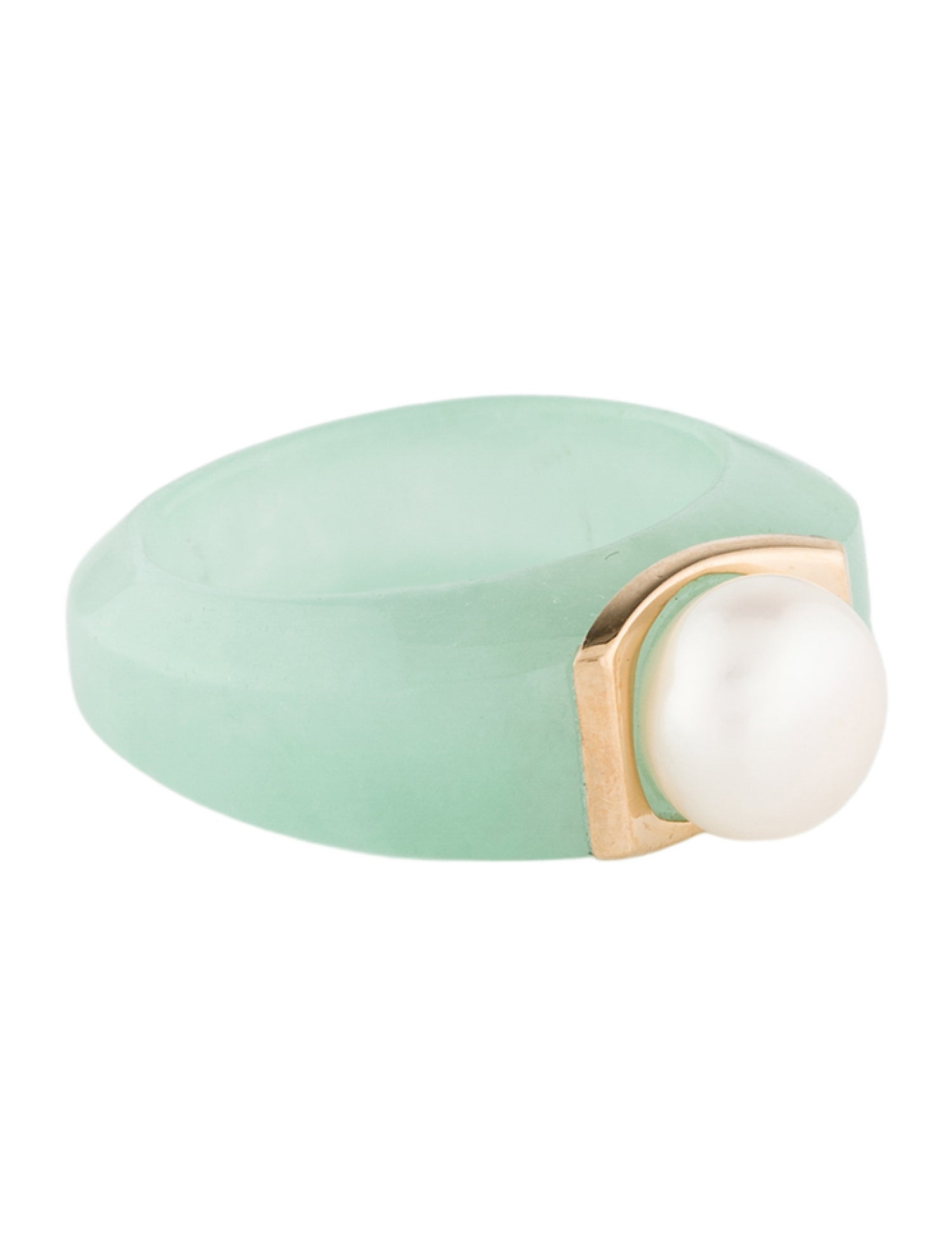 Ring 14K Pearl & Jadeite Cocktail Ring
