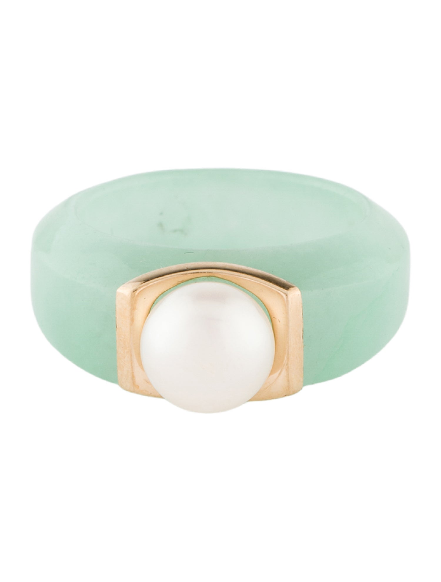 Ring 14K Pearl & Jadeite Cocktail Ring