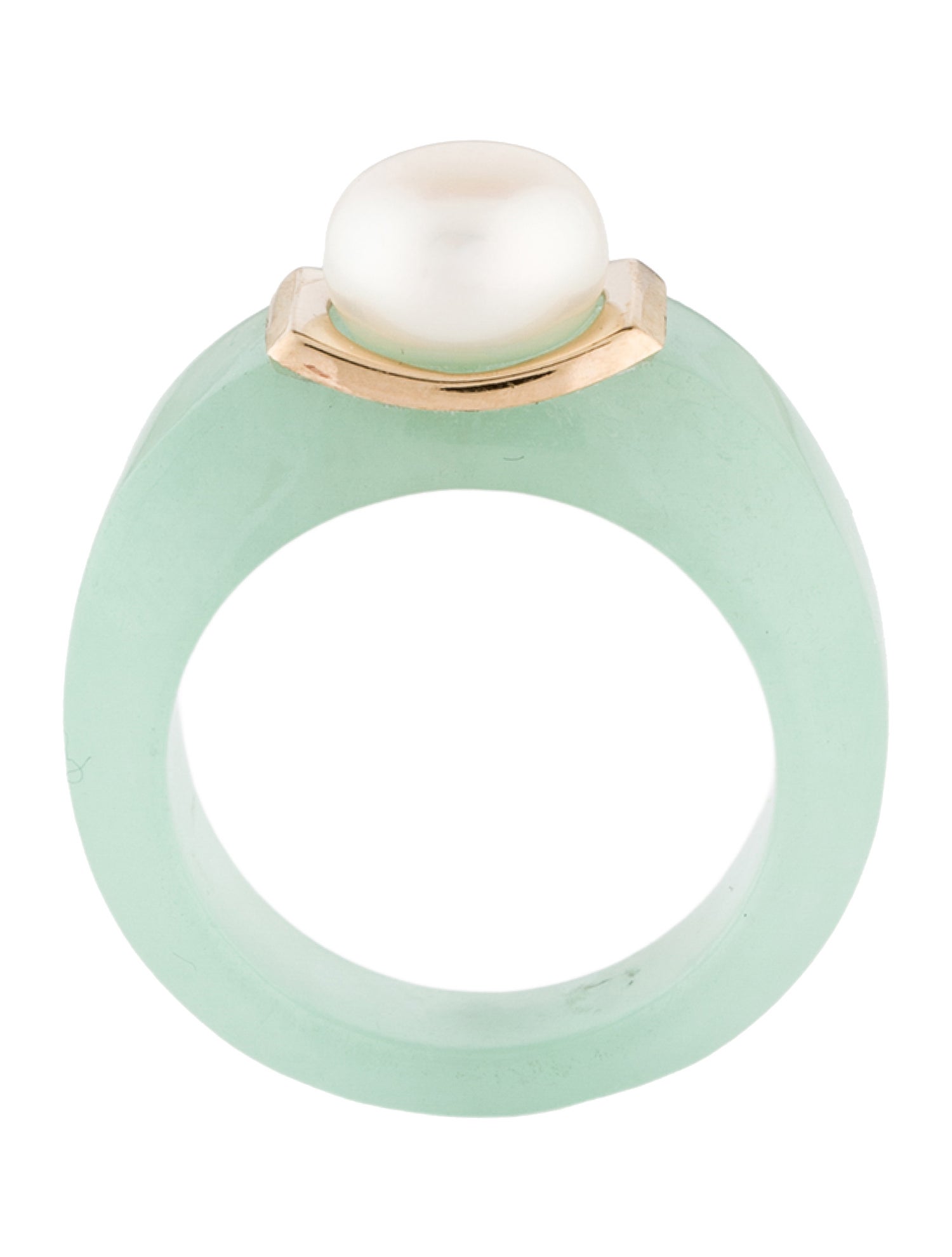 Ring 14K Pearl & Jadeite Cocktail Ring