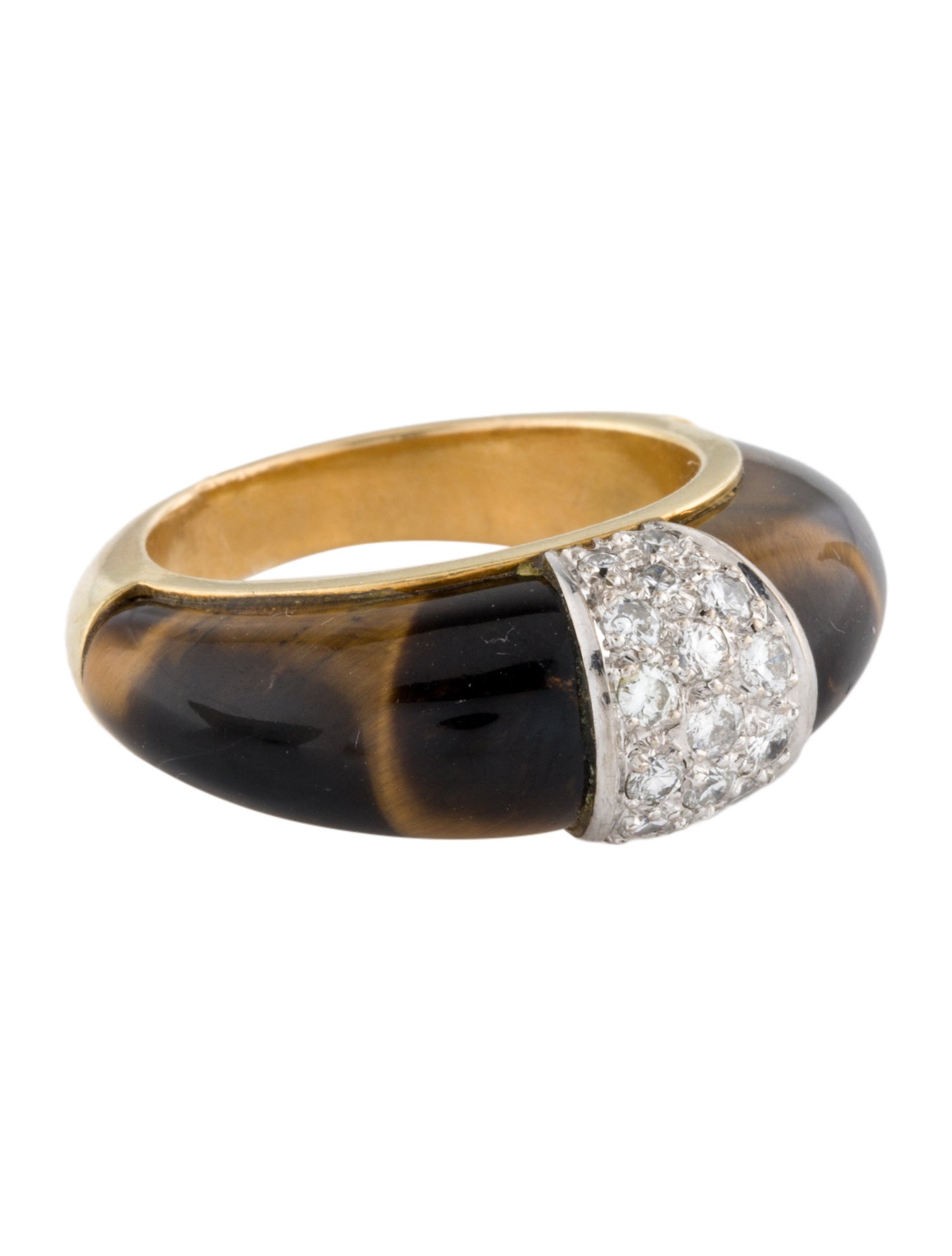 Ring 14K Two-Tone Tiger's Eye Quartz & Diamond Cocktail