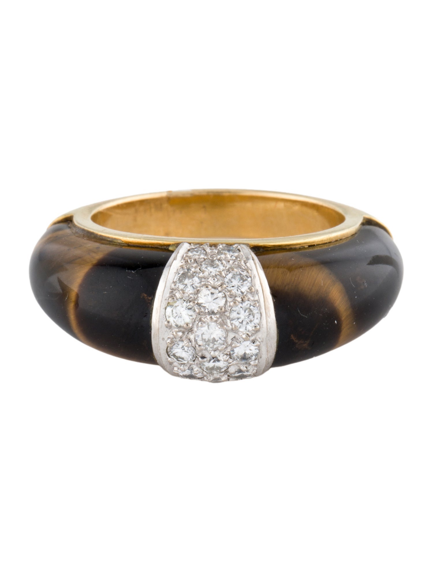 Ring 14K Two-Tone Tiger's Eye Quartz & Diamond Cocktail Ring