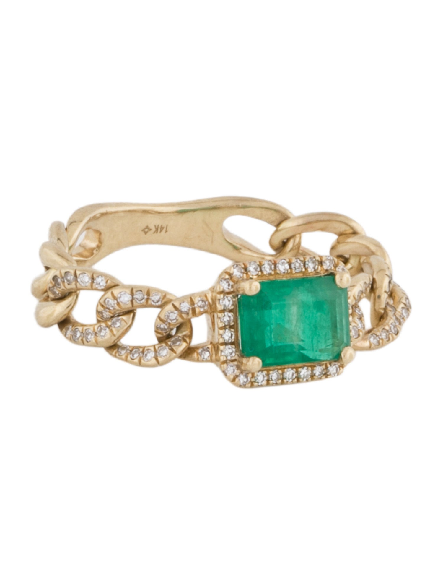 Ring 14K Emerald & Diamond Link Band