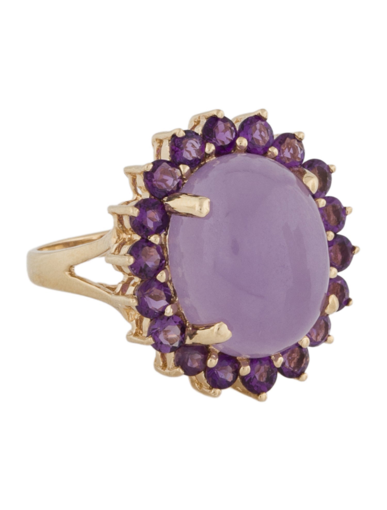Ring 14K 11.58ctw Dyed Jadeite & Amethyst Cocktail