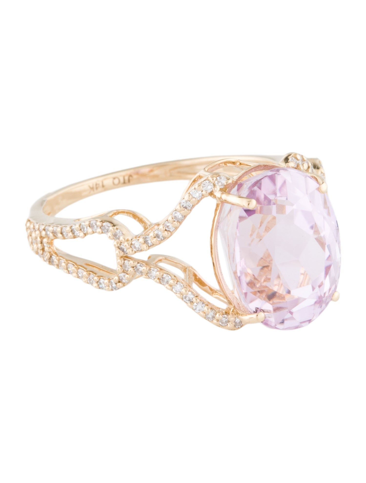 Ring 14K 6.24ct Kunzite & Diamond Cocktail Ring