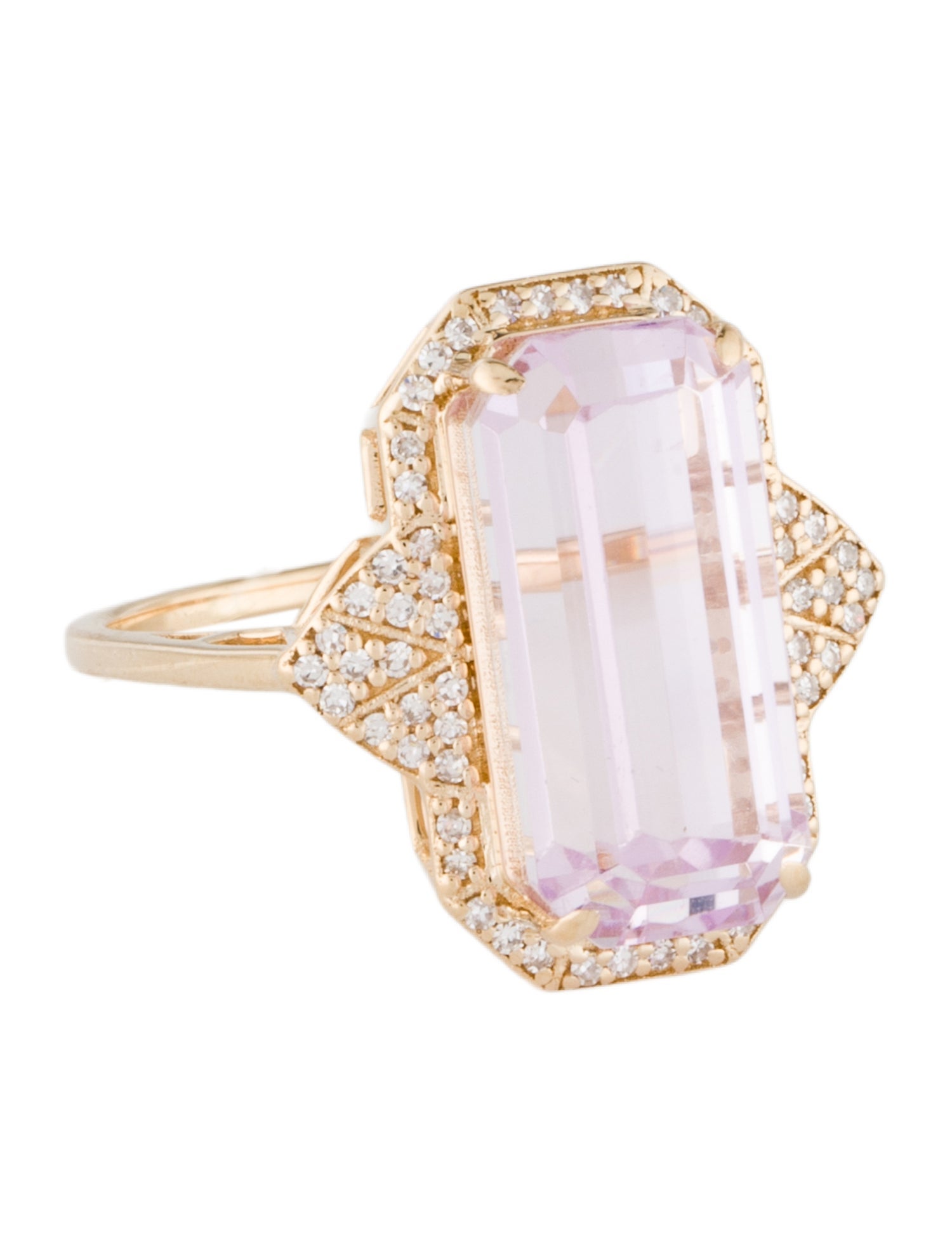 Ring 14K 7.85ct Kunzite & Diamond Cocktail Ring