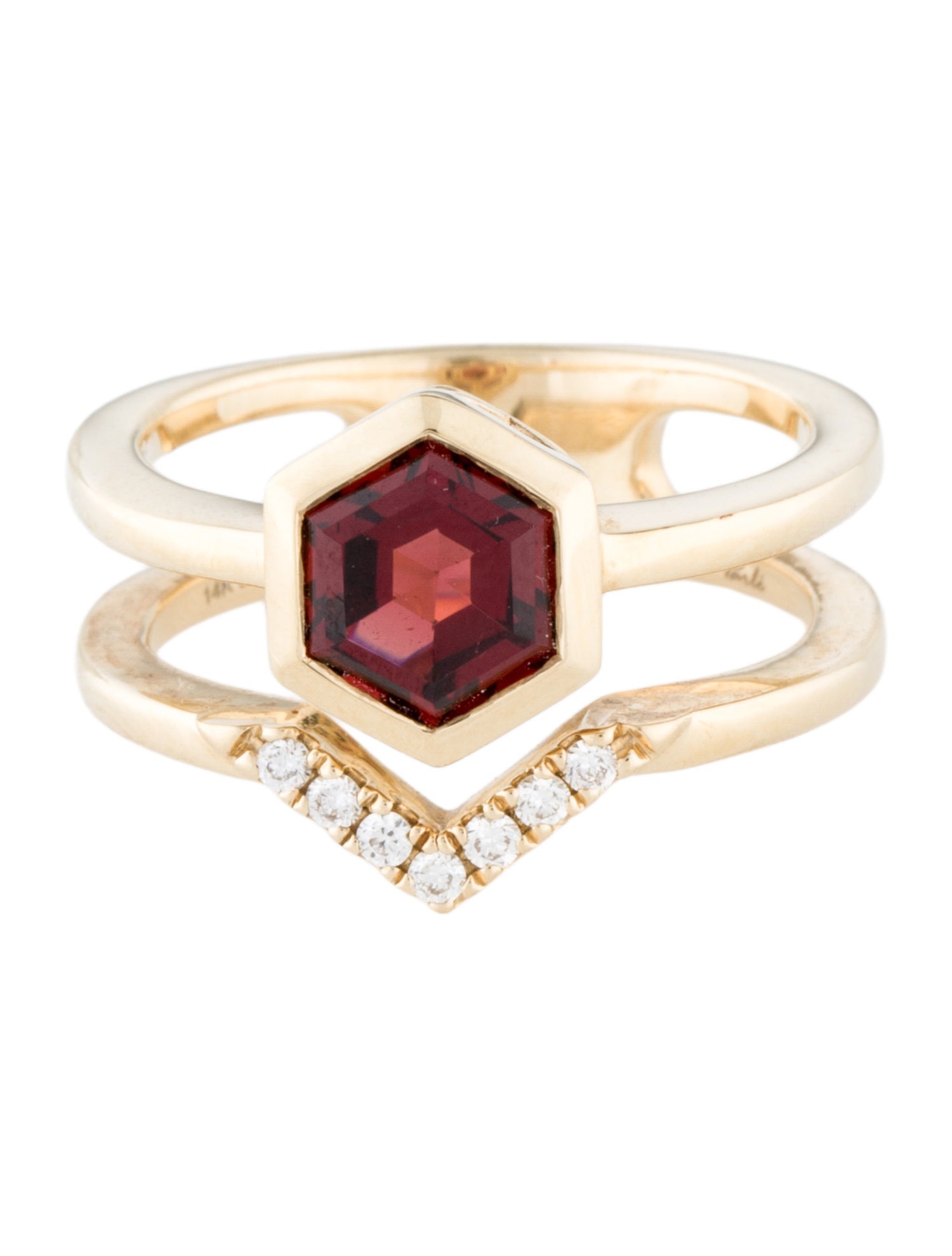 Ring Parle 14K Garnet & Diamond Hexagonal Cocktail Ring