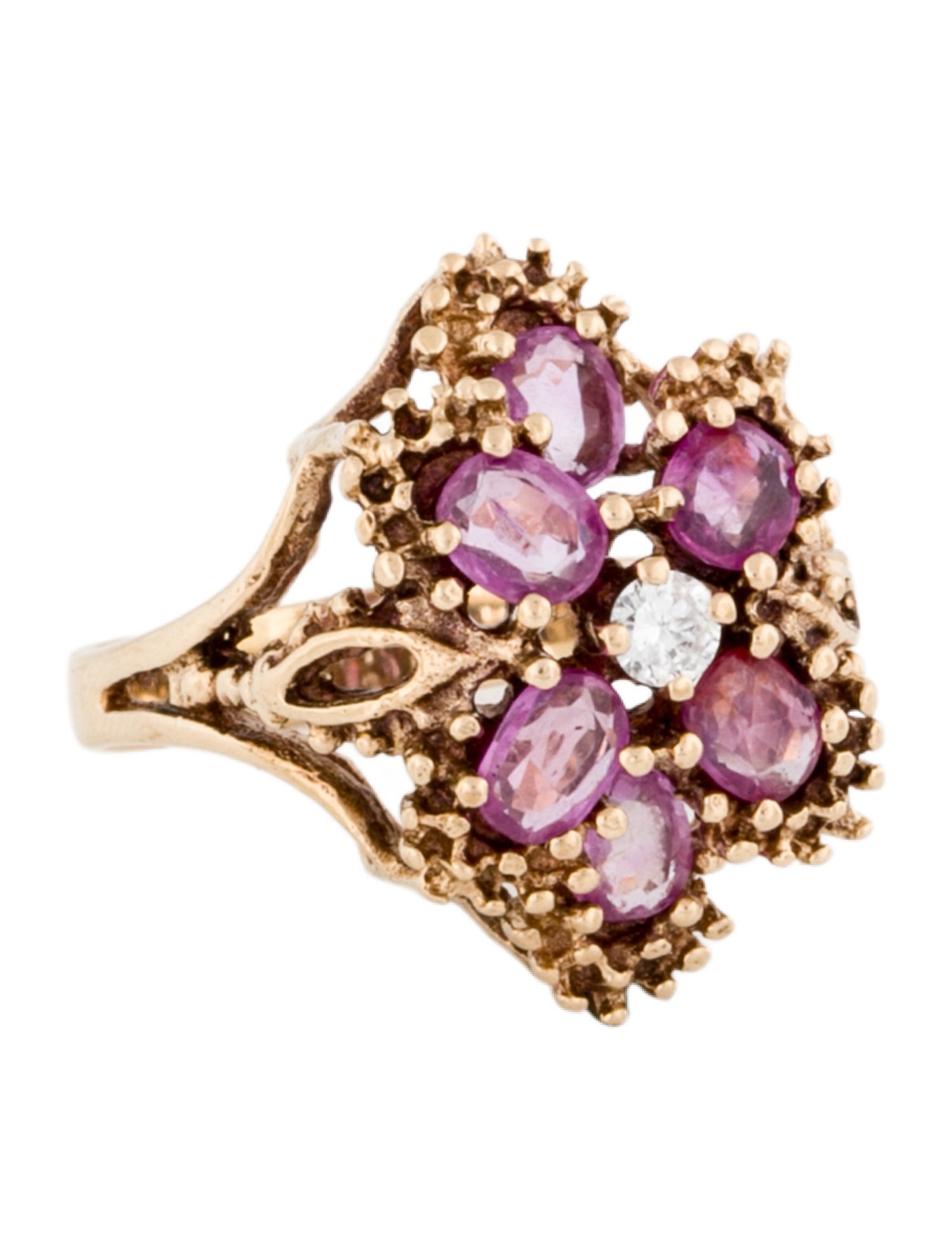 Ring 14K Pink Sapphire & Diamond Cocktail