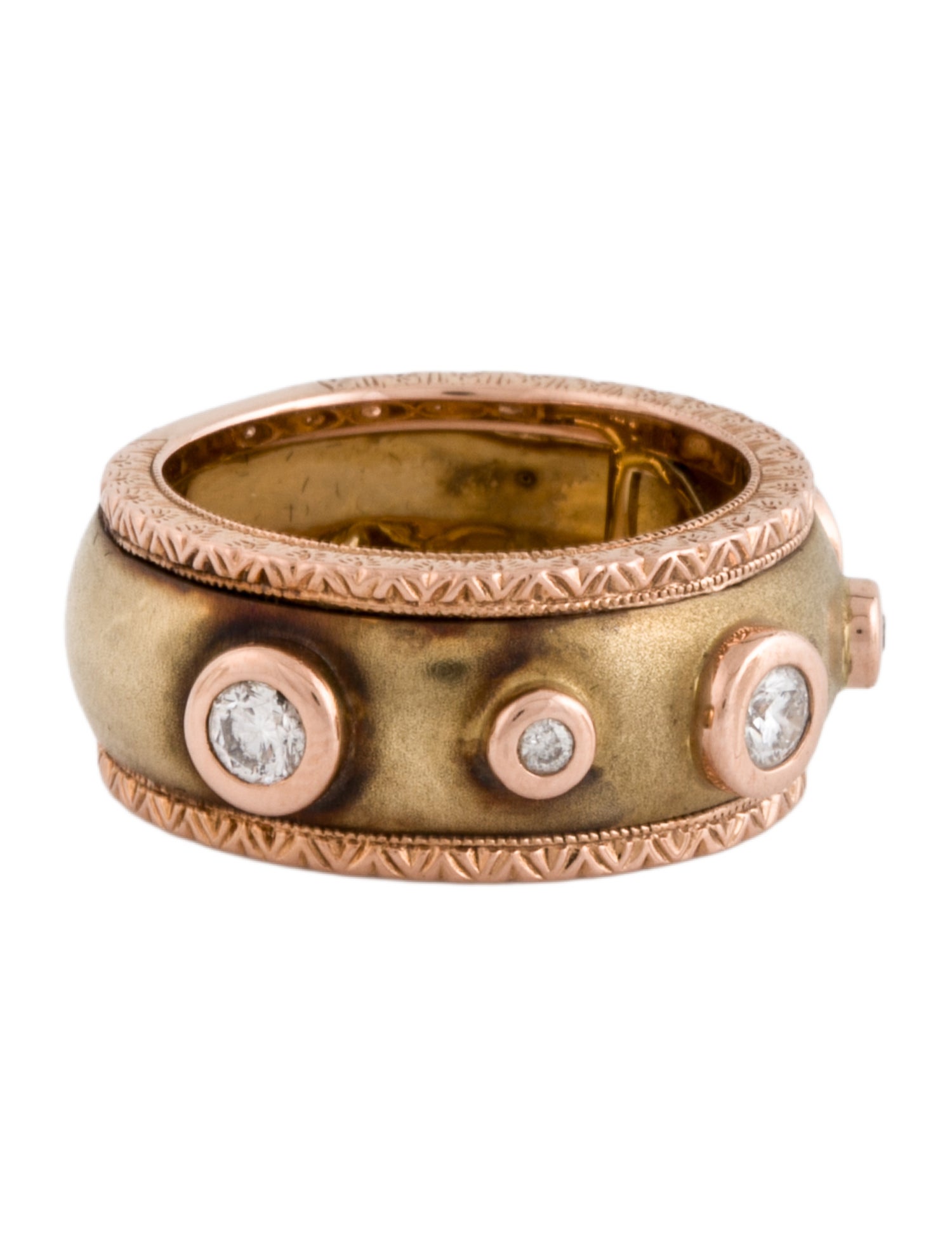 Ring Oro Alexander 14K Diamond Textured Wide Band