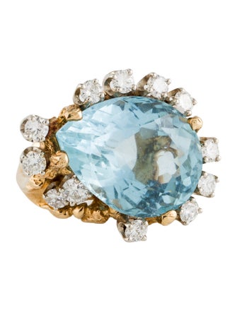 Ring 18K 20.41ctw Aquamarine & 1.77ctw Diamond Cocktail Ring