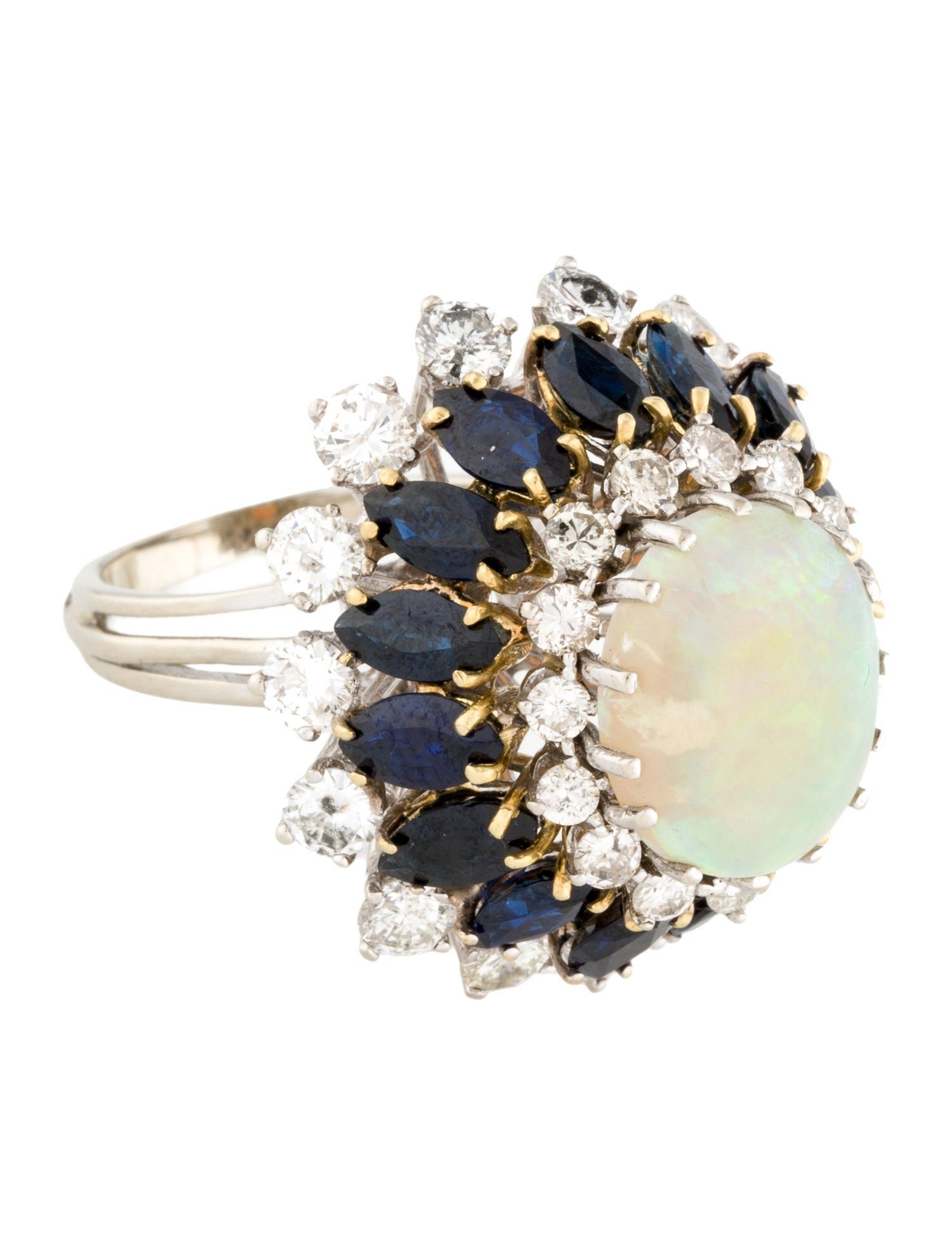 Ring 14K Opal, Sapphire & Diamond Cocktail Ring