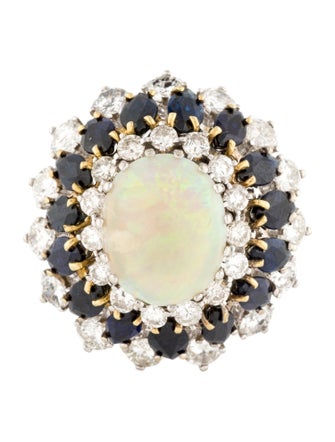 Ring 14K Opal, Sapphire & Diamond Cocktail Ring