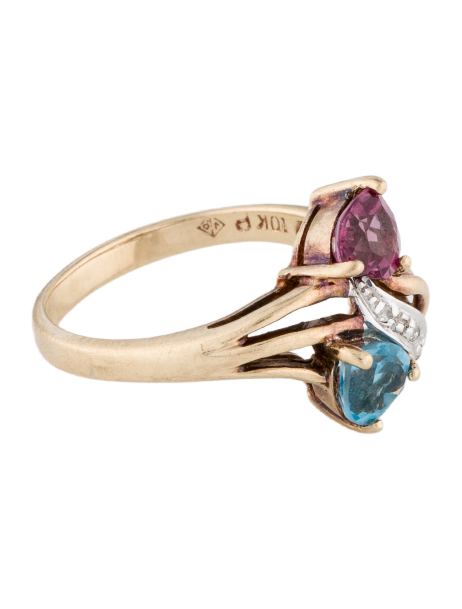 Ring 10K Topaz, Rhodolite & Diamond Heart Cocktail Ring