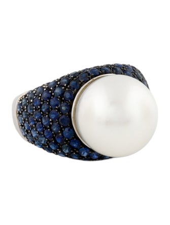 Ring 18K Pearl & Sapphire Cocktail Ring